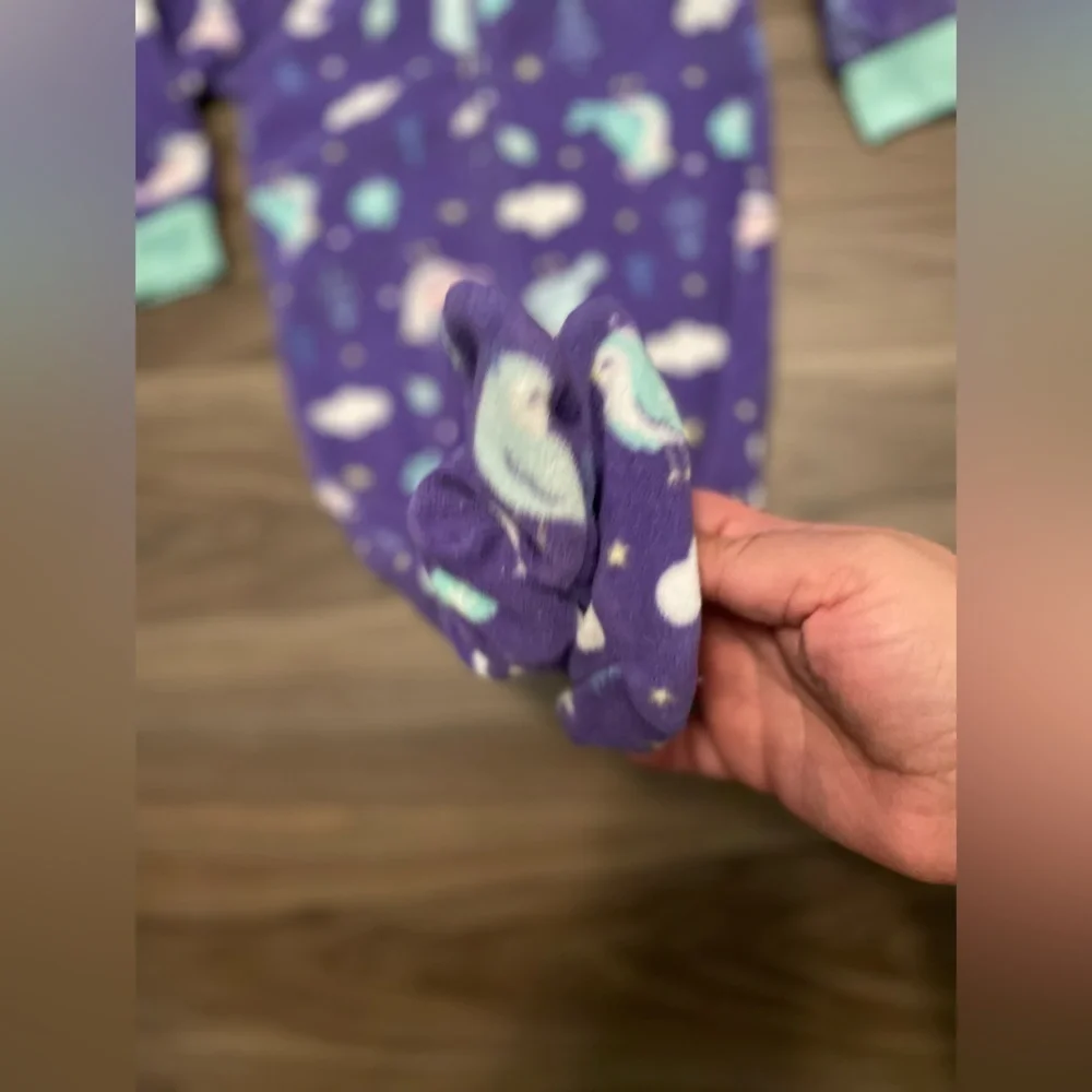 Carter's baby girl Purple and Green with birds Footies One Piece size 6 months